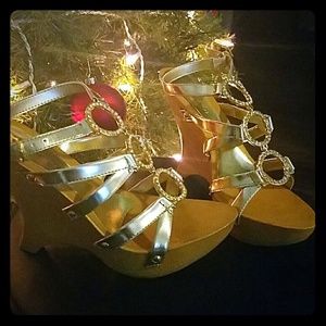 Gold high heel sandal